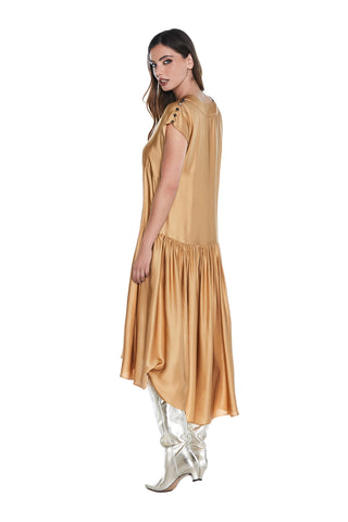VANGRID long over half sleeve dress with studs and asymmetrical curls 