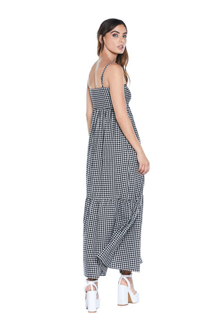 ANNIEB long S/M dress with straps and gingham smocking