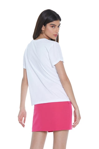 NORI half-sleeve t-shirt with print and rhinestones