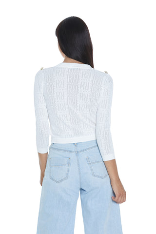 Cardigan RUKBAT manica a 3/4 collo chanel con zip logo jacquard