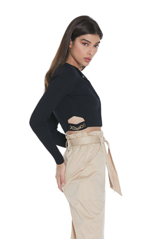 RAN short, long-sleeved cardigan with side opening and ribbed chain buckles