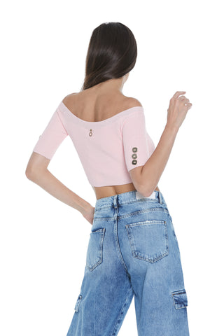 YUYA short half-sleeved boat neck sweater with buttons
