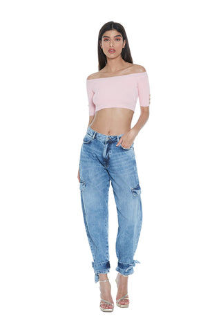 YUYA short half-sleeved boat neck sweater with buttons
