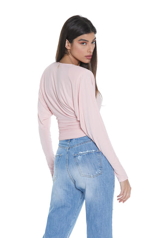 Blusa BETTY manica lunga pipistrello scollo incrocio con pieghe più arricci