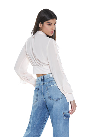 Blusa MISA corta manica lunga con rouches scollo con apertura più fusciacca