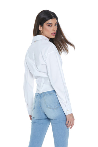 Blusa OSKI manica lunga con colletto camicia più scollo intreccio