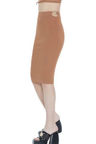 SERAPHINA midi skirt with side opening and ribbed logo buckle