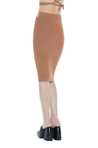 SERAPHINA midi skirt with side opening and ribbed logo buckle