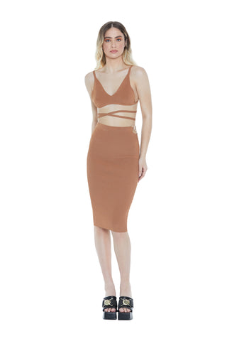 SERAPHINA midi skirt with side opening and ribbed logo buckle
