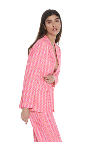 OKI long-sleeved shawl collar jacket with flaps and 70s pattern hook
