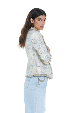 Giacca CHIYO corta manica a 3/4 doppio petto con bordo sfrangiato tex chanel
