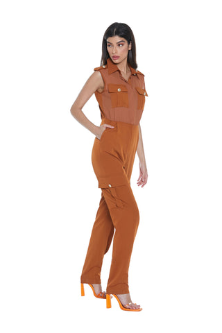 VITALES sleeveless high-waisted jumpsuit with large pockets and contrasting fabric