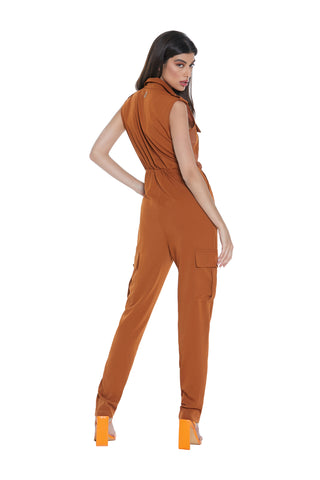VITALES sleeveless high-waisted jumpsuit with large pockets and contrasting fabric
