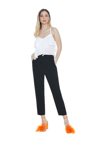 NIOKO high-waisted trousers with pleats, pockets and contrasting side band