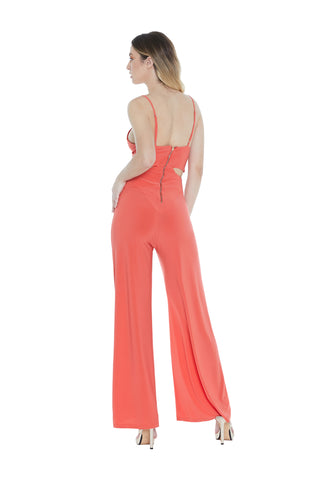 HIROE high-waisted jumpsuit with shoulder pads and sash plus side opening