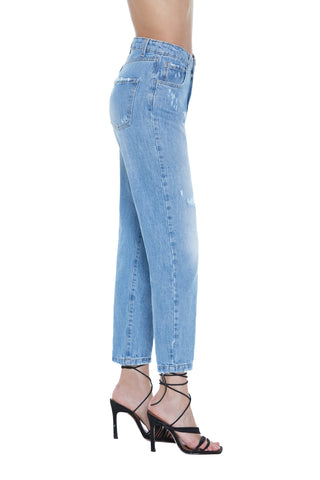 ZANIAH high-waisted 5-pocket jeans with denim micro tears