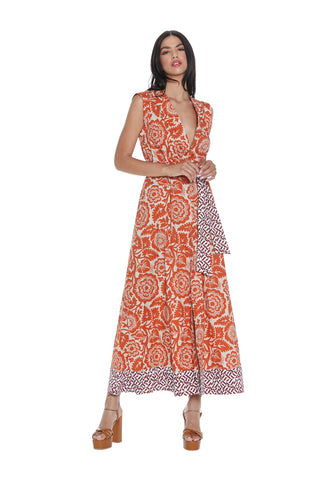 SEIKO long sleeveless v-neck chemisier dress with belt. More contrasting flounce f.foulard