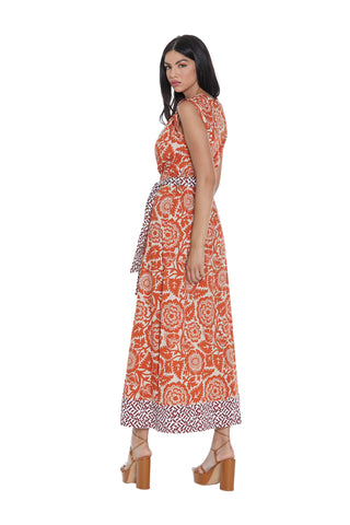 SEIKO long sleeveless v-neck chemisier dress with belt. More contrasting flounce f.foulard