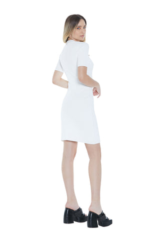 MEROPE short half-sleeved dress with ribbed pockets and buttons