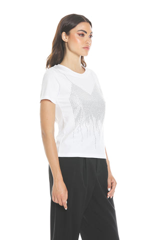 T-shirt ARAS mezza manica con strass effetto top