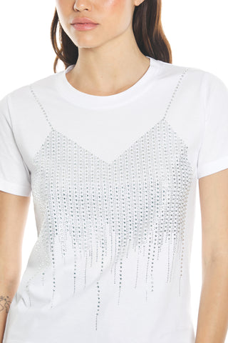 T-shirt ARAS mezza manica con strass effetto top