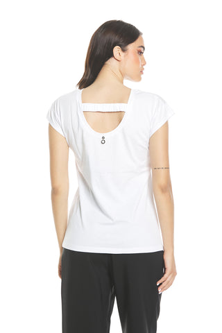 CANCERI half-sleeved t-shirt with rhinestone print and decollete with logo