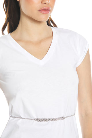 FINGERLIME half-sleeved T-shirt with V-neck loop and rhinestone belt