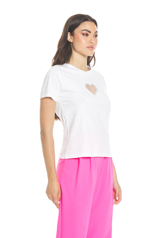 CHERIMOYA half-sleeved t-shirt with tulle insert and rhinestones