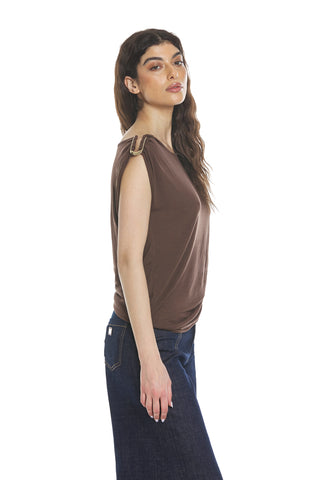 YOKOS half-sleeve t-shirt with shoulder buckle and side pleats