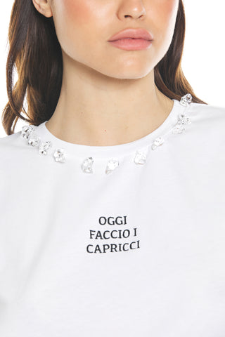 ARIES half-sleeved t-shirt with embroidery and crystal application