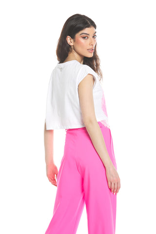 BOOTES short half-sleeved T-shirt with lace and print