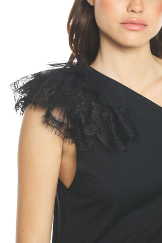 CAELUM one-shoulder tank top with lace and tulle insert