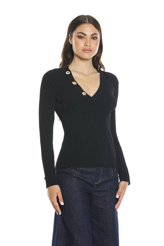 LARIMAR long-sleeved shirt with rings and hooks, ribbed V-neckline