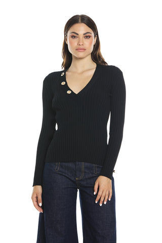 LARIMAR long-sleeved shirt with rings and hooks, ribbed V-neckline