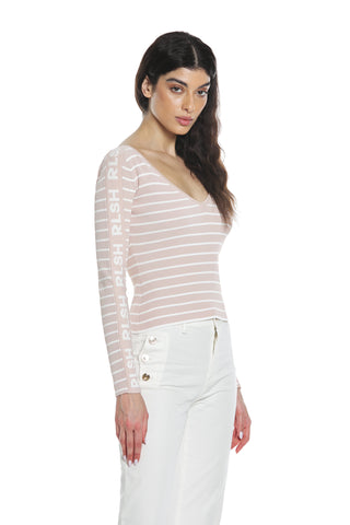 AMBRA long-sleeved shirt with ribbed striped v-neck logo