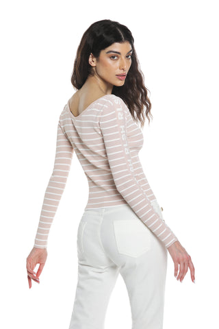 AMBRA long-sleeved shirt with ribbed striped v-neck logo