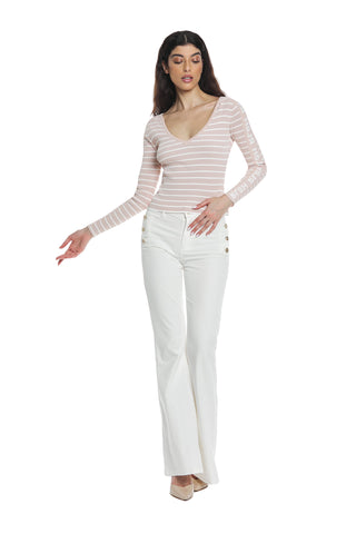 AMBRA long-sleeved shirt with ribbed striped v-neck logo