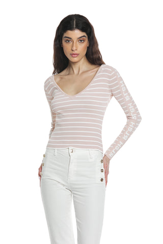 AMBRA long-sleeved shirt with ribbed striped v-neck logo