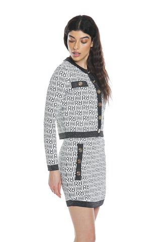 VITTORIA long-sleeved cardigan with all-over lurex logo flaps