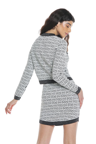 VITTORIA long-sleeved cardigan with all-over lurex logo flaps