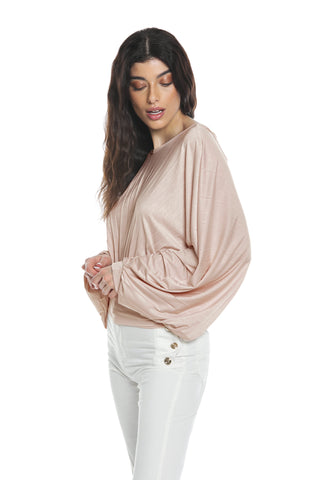 LYDEZ long-sleeved batwing blouse with drop plus shoulder strap with pleated logo