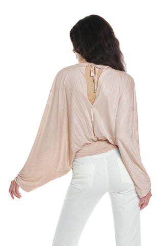 LYDEZ long-sleeved batwing blouse with drop plus shoulder strap with pleated logo