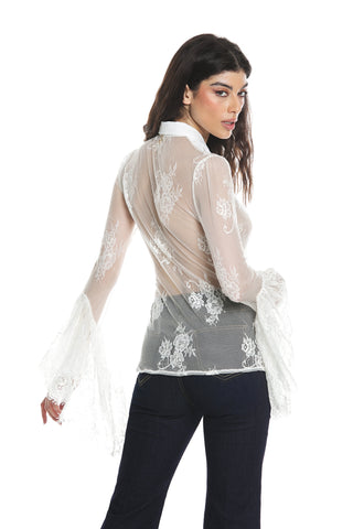Camicetta Dirndl in pizzo da donna, a maniche corte, con scollo a Camicetta Dirndl in pizzo da donna, a maniche corte, con scollo a