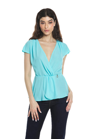 Blusa MANGANO mezza manica aletta scollo incrocio con elastico più pannello portafoglio