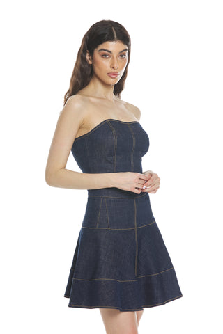 JUDITH sleeveless sweetheart neckline top with denim zip