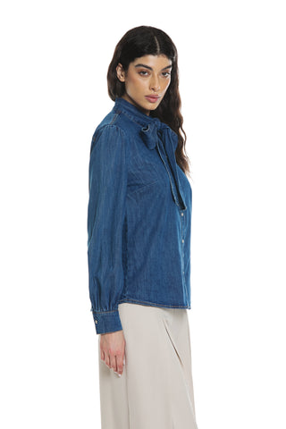 TORVI long sleeve shirt with denim bow collar