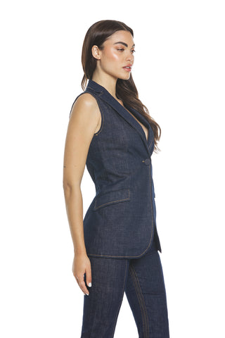 HORIK sleeveless 1 button vest jacket with denim pockets