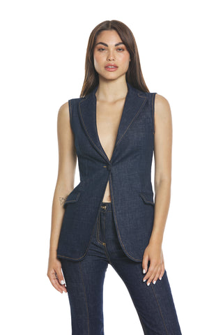 HORIK sleeveless 1 button vest jacket with denim pockets