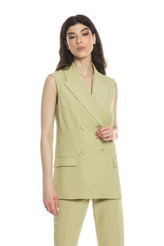 ELIODORO double-breasted sleeveless linen jacket with pockets and unlined flaps