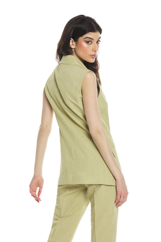 ELIODORO double-breasted sleeveless linen jacket with pockets and unlined flaps